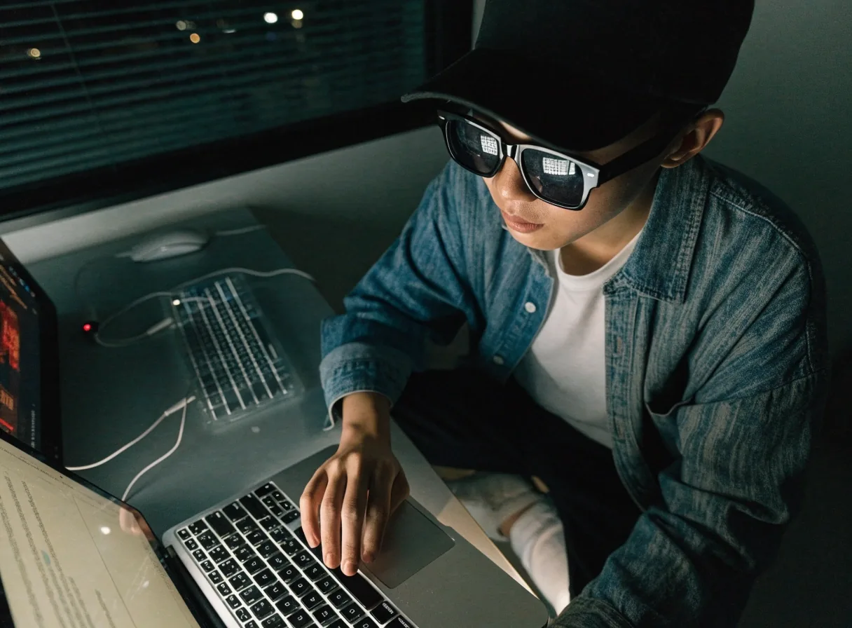 노트북 트랙패드에 손을 올린 채 브라우저 설정을 살펴보는 모습